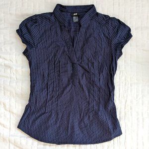 NWOT Fitted H&M Top w/ Deep V-Neck, Navy & Purple Stripes, Size 8